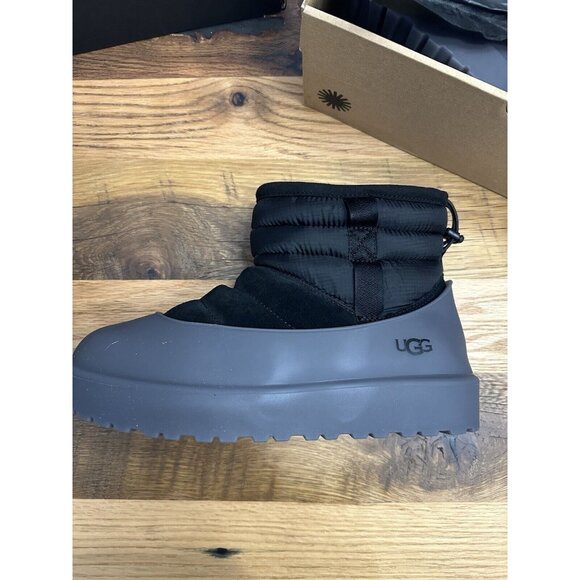 UGG Womens Boots 10 Black Classic Mini Pull On Weather Covers NEW - Picture 11 of 16